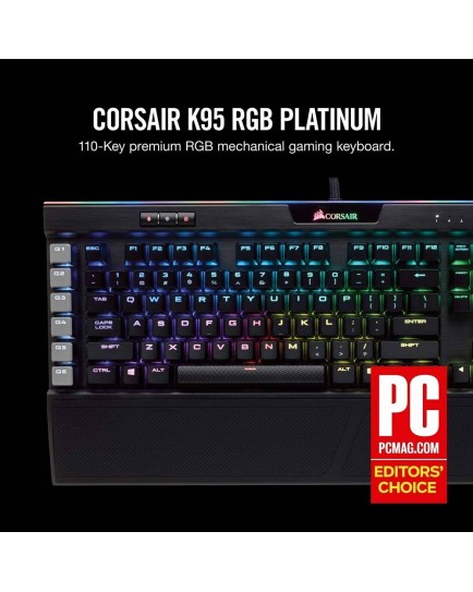 Corsair K95 RGB PLATINUM Mechanical Gaming Keyboard, 6 Dedicated G-Keys, Detachable Wrist Rest, Cherry MX Speed, Black | CH-9127014-NA Corsair K95 RGB PLATINUM Mechanical Gaming Keyboard, 6 Dedicated G-Keys, Detachable Wrist Rest, Cherry MX Speed, Black | CH-9127014-NA
