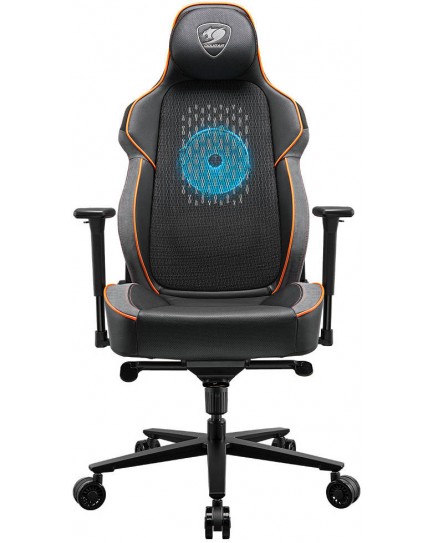 COUGAR NxSys Aero Gaming Chair with Integrated RGB Fan & Premium PVC Leather, Adjustable 3D Armrests, Elastomeric Mesh, Durable Steel Frame, 3" Wheels, 160kg Max Weight, Black-Orange | 3MARPORB.0001 COUGAR NxSys Aero Gaming Chair with Integrated RGB Fan & Premium PVC Leather, Adjustable 3D Armrests, Elastomeric Mesh, Durable Steel Frame, 3" Wheels, 160kg Max Weight, Black-Orange | 3MARPORB.0001