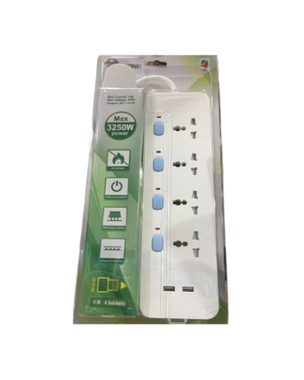 GONGNIU 4 Way Extension Socket+ 2USB GONGNIU Safety Socket 3M-D304U GONGNIU 4 Way Extension Socket+ 2USB GONGNIU Safety Socket 3M-D304U
