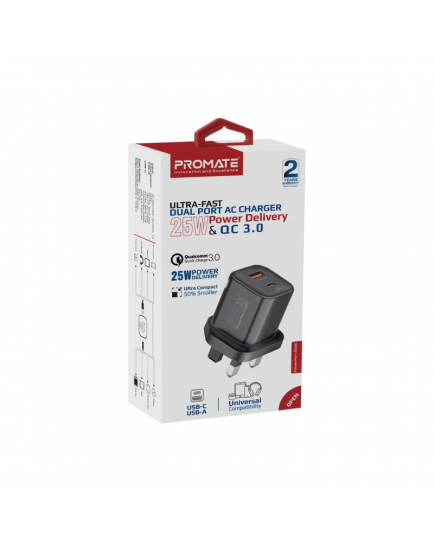 PowerPort-25 AC.Black.UK 25W High Speed Wall Charger with 25W Power Delivery & QC 3.0 Ports PowerPort-25 AC.Black.UK 25W High Speed Wall Charger with 25W Power Delivery & QC 3.0 Ports