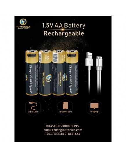 TUTTONICA TUTTO-TE-610 CELL AA TYPE-C RECHARGEABLE BATTERY (Pack of 4) TUTTONICA TUTTO-TE-610 CELL AA TYPE-C RECHARGEABLE BATTERY (Pack of 4)