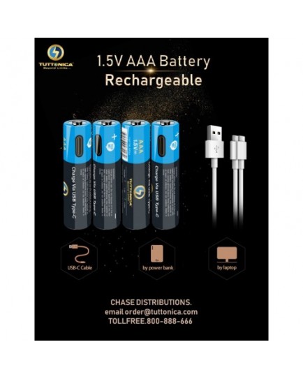 TUTTONICA AAA TYPE-C RECHARGEABLE BATTERY (4 BATTERY PACK)