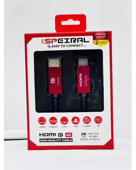 Speiral HDMI to DisplayPort 3METER Cable 4K 60 Hz SPHDC3 Speiral HDMI to DisplayPort 3METER Cable 4K 60 Hz SPHDC3
