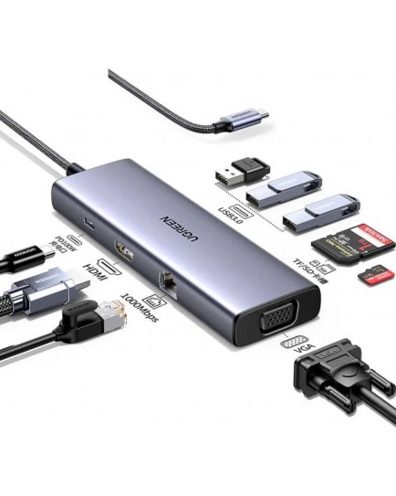 UGREEN USB-C To 3*USB 3.0 A+HDMI+VGA+RJ45 Gigabit+SD/TF+PD Converter 15600 UGREEN USB-C To 3*USB 3.0 A+HDMI+VGA+RJ45 Gigabit+SD/TF+PD Converter 15600
