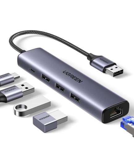 UGREEN USB3.0 to 3×USB3.0 +RJ45 (1000M) Ethernet Adapter Type-C Power Supply 60554 UGREEN USB3.0 to 3×USB3.0 +RJ45 (1000M) Ethernet Adapter Type-C Power Supply 60554