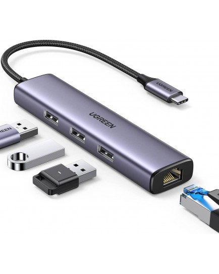 UGREEN USB-C to 3×USB3.0 Hub+RJ45 (1000M) Ethernet Adapter 60600 UGREEN USB-C to 3×USB3.0 Hub+RJ45 (1000M) Ethernet Adapter 60600