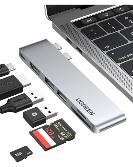 UGREEN USB C Hub for MacBook Pro 2023 6-In-2 Type C Hub Adapter with 4K HDMI, Thunderbolt 3 USB-C Port, SD TF Card Reader, 2*USB 3.0 USB 80856 UGREEN USB C Hub for MacBook Pro 2023 6-In-2 Type C Hub Adapter with 4K HDMI, Thunderbolt 3 USB-C Port, SD TF Card Reader, 2*USB 3.0 USB 80856